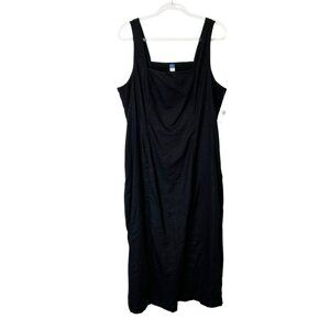 NEW Old Navy Linen Midi Dress Women’s Size XL Black Smocked